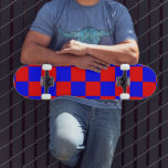 Neon Blue and Red Chequered Chequerboard Vintage Skateboard<br><div class="desc">Neon Blue and Red Chequered Chequerboard  | Vintage | Classic | Trendy | Stylish | Fashion | Minimal</div>