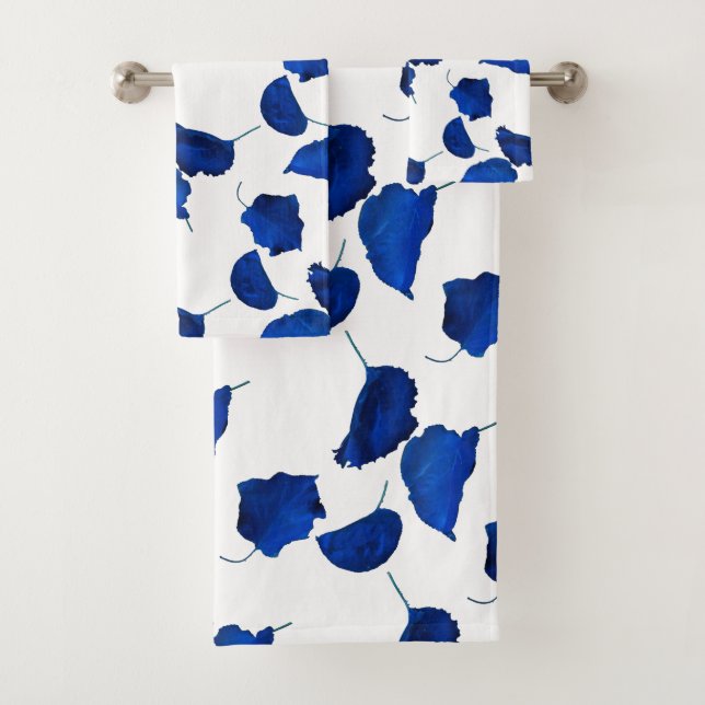 Neon Blue Apricot Leaves Bath Towel Set (Insitu)