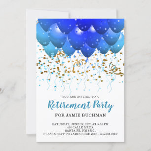 Neon Blue Balloons Retirement Party Invitation