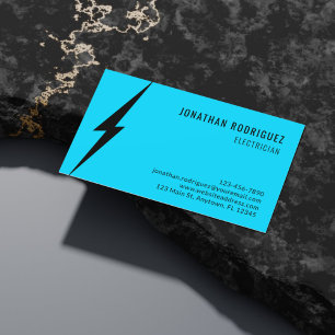 Neon Blue Black Lighting Bolt Custom Electrician Business Card