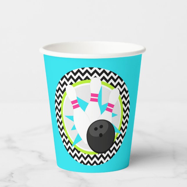 Neon Blue Bowling Paper Cups (Front)
