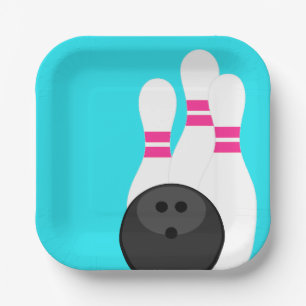 Neon Blue Bowling Party Paper Plates