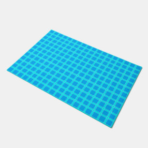 Neon blue bright checked pattern  doormat