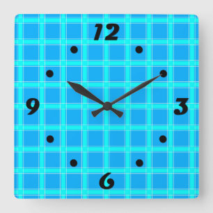 Neon blue bright checked pattern  square wall clock