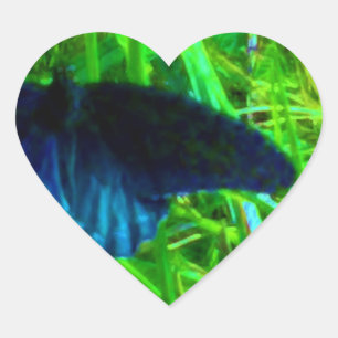 neon blue butterfly  bright green background heart sticker