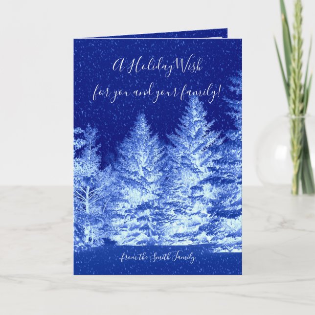 Neon Blue Christmas Tree Holiday Card (Front)