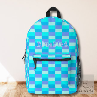 Neon Blue Color Pattern Printed Backpack