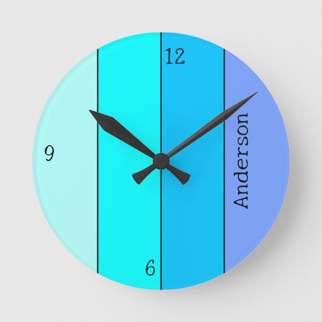 Neon Blue Colour Lines with Name Round Clock (Front)