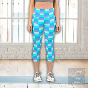 Neon Blue Colour Pattern Capri Leggings
