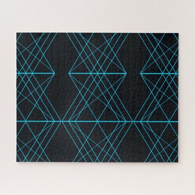 Neon blue, cool, modern, trendy technologic art jigsaw puzzle (Horizontal)