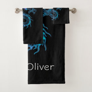 Neon Blue Dragon Bath Towel Set