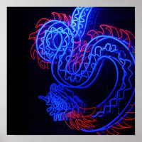 Neon Blue Dragon Black Background Bright