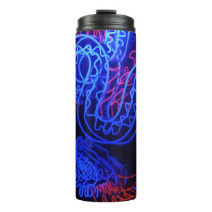 Neon Blue Dragon Black Background Bright Thermal Tumbler