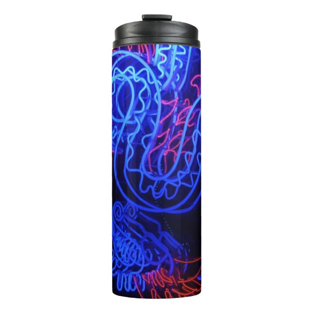 Neon Blue Dragon Black Background Bright Thermal Tumbler (Front)