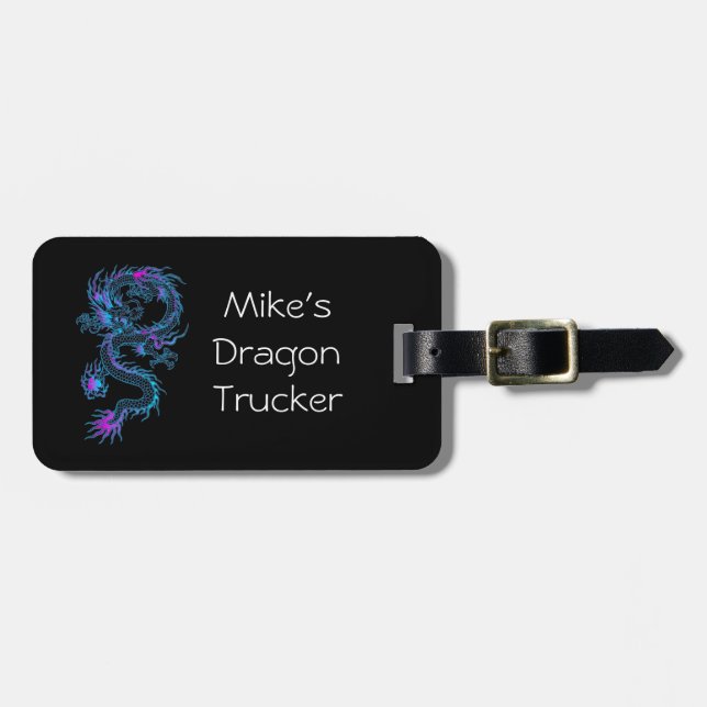 Neon Blue Dragon Custom Luggage Tag (Front Horizontal)