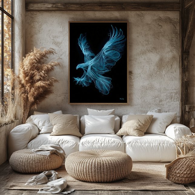 Neon Blue Eagle Futuristic Filament Wall Art (Creator Uploaded)