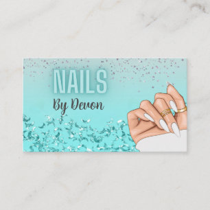 Neon Blue Glitter Glam Nail Salon Business Card