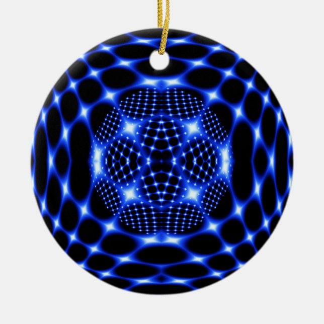 Neon blue glob fractal ceramic tree decoration (Front)