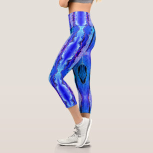 Neon Blue Gold Glitter Marble Capri Leggings