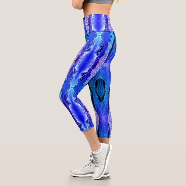 Neon Blue Gold Glitter Marble Capri Leggings (Left)