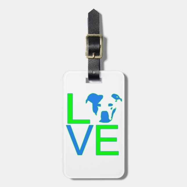 Neon Blue & Green Pit Bull Love Luggage Tag (Front Vertical)