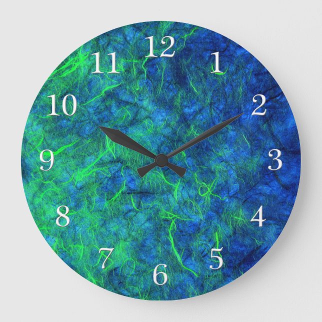 Neon blue green psychedelic Japanese rice paper Large Clock (Front)