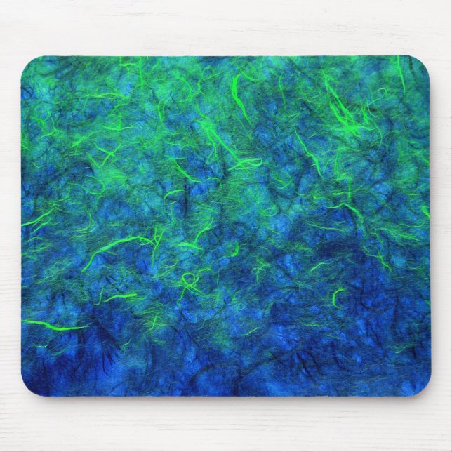 Neon blue green psychedelic Japanese rice paper Mouse Mat (Front)