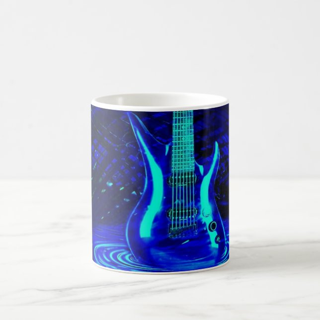 Neon blue guitar coffee mug (Center)