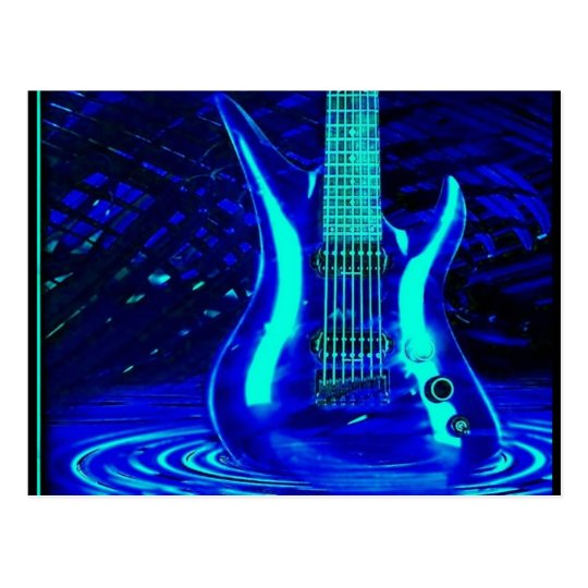 Neon blue guitar postcard