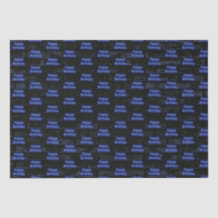 Neon Blue Happy Birthday On Brick Tissue Paper