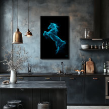 Neon Blue Horse Futuristic Filament Wall Art