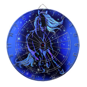 Neon Blue Horse Running At Moonlight Starry Night  Dartboard