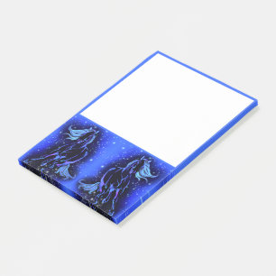 Neon Blue Horse Running At Moonlight Starry Night Post-it Notes