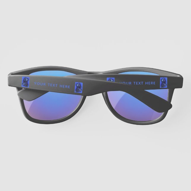 Neon Blue Horse Running At Moonlight Starry Night  Sunglasses (Back)
