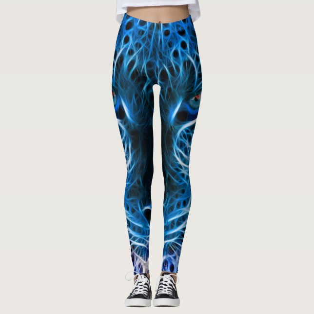 Neon Blue Leopard Print Leggings & Yoga Pants (Front)