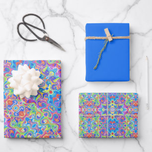 Neon Blue, Lime, Purple & Orange Swirl Pattern Wrapping Paper Sheet