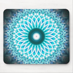Neon Blue Lotus Mandala Mouse Mat