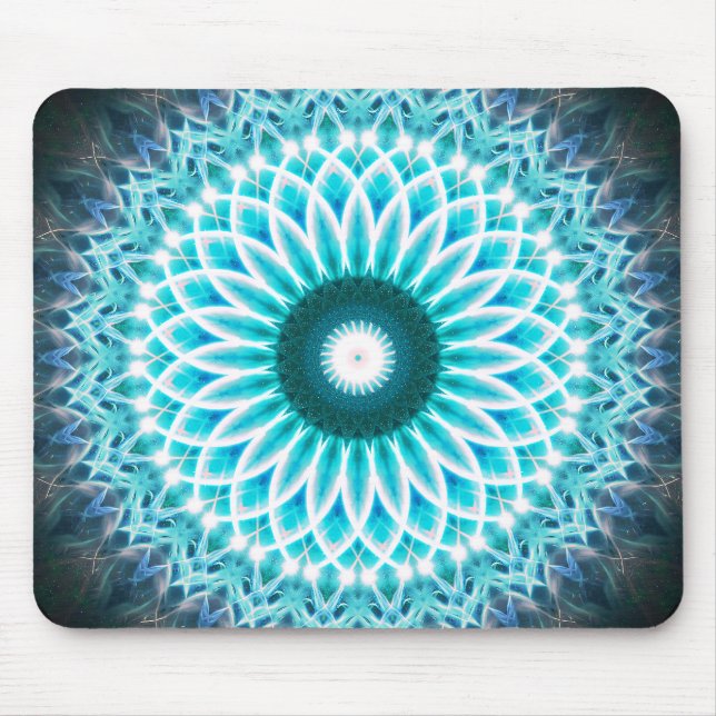 Neon Blue Lotus Mandala Mouse Mat (Front)
