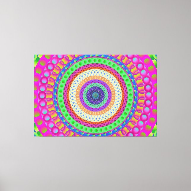 Neon Blue Mandala Circle Stretched Canvas Print (Front)