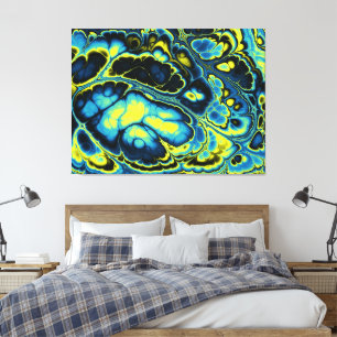 Neon Blue Marble Flow Canvas Print