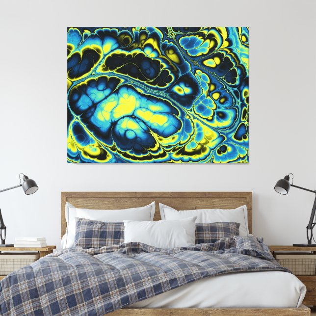 Neon Blue Marble Flow Canvas Print (Insitu(Bedroom))