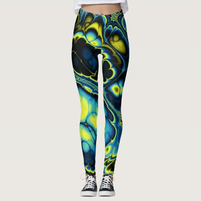 Neon Blue Marble Flow Leggings (Front)