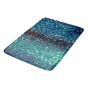 Neon blue mosaic style over rough hammered glass bath mat