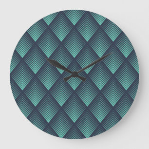 Neon Blue Op-Art Chevron. Large Clock