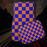 Neon Blue Orange Chequered Chequerboard Vintage Car Mat<br><div class="desc">Neon Blue and Orange Chequered Chequerboard  | Vintage | Classic | Trendy | Stylish | Fashion | Minimal</div>