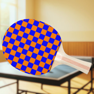 Neon Blue Orange Chequered Chequerboard Vintage Ping Pong Paddle