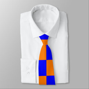 Neon Blue Orange Chequered Chequerboard Vintage Tie