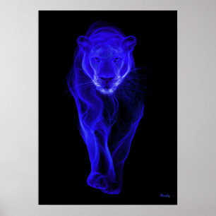 Neon Blue Panther Futuristic Filament Wall Art