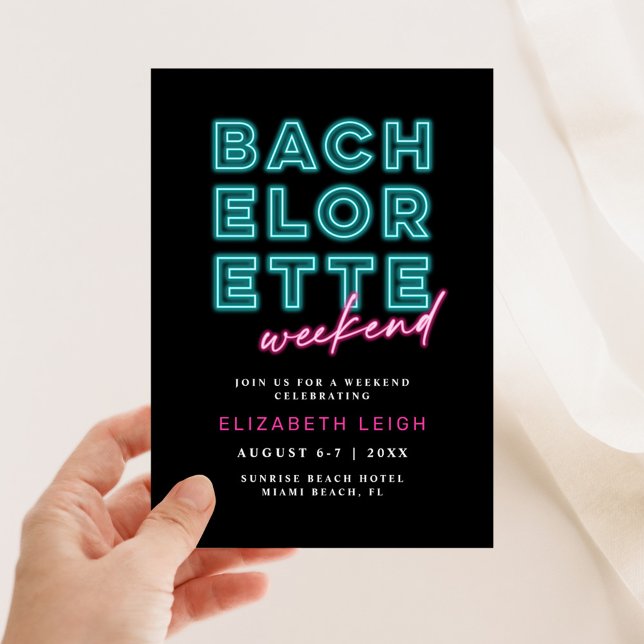 Neon Blue & Pink Bachelorette Weekend Invitation (Creator Uploaded)