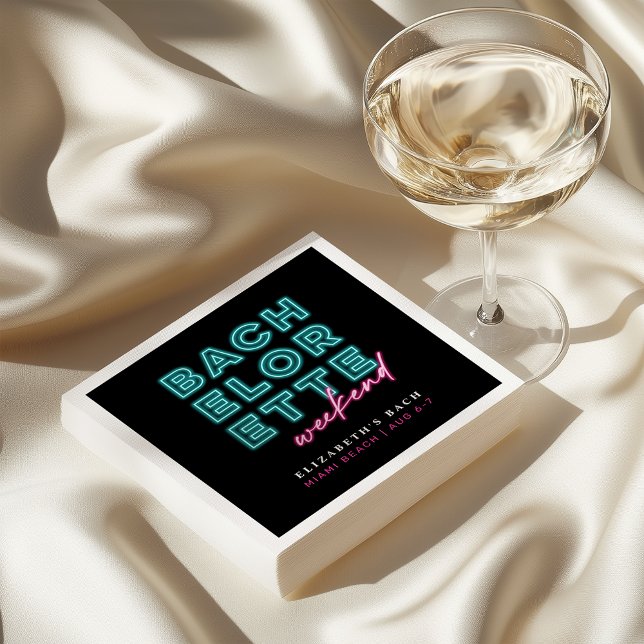 Neon Blue & Pink Bachelorette Weekend Napkin (Creator Uploaded)